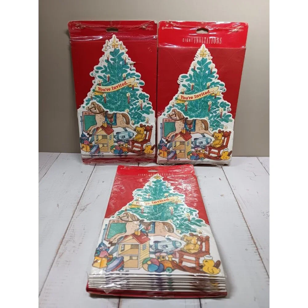 Vintage Paper Hallmark Christmas Party Invitations 3 Packs of 8 (24 cards)